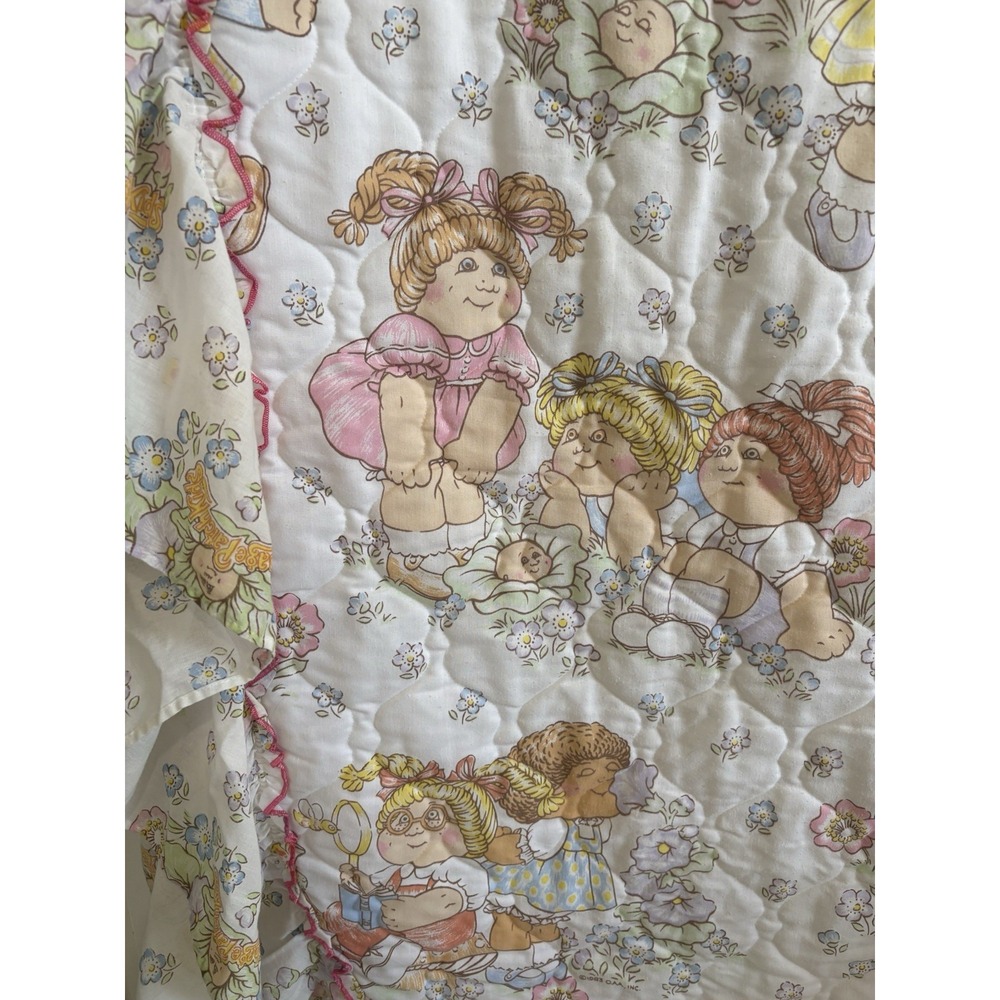 Vtg 1983 Cabbage Patch Kids Twin Comforter Bedspread Ruffle Window Curtains Set